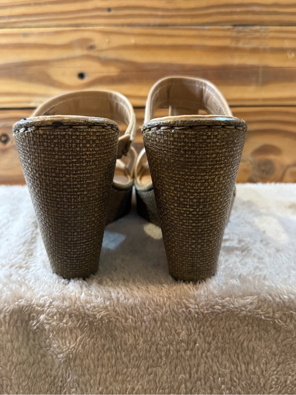 Born Cream Textured Strap Wedge Sandals - Picture 2 of 5